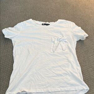 Women's White Top with Pocket Bow Detail